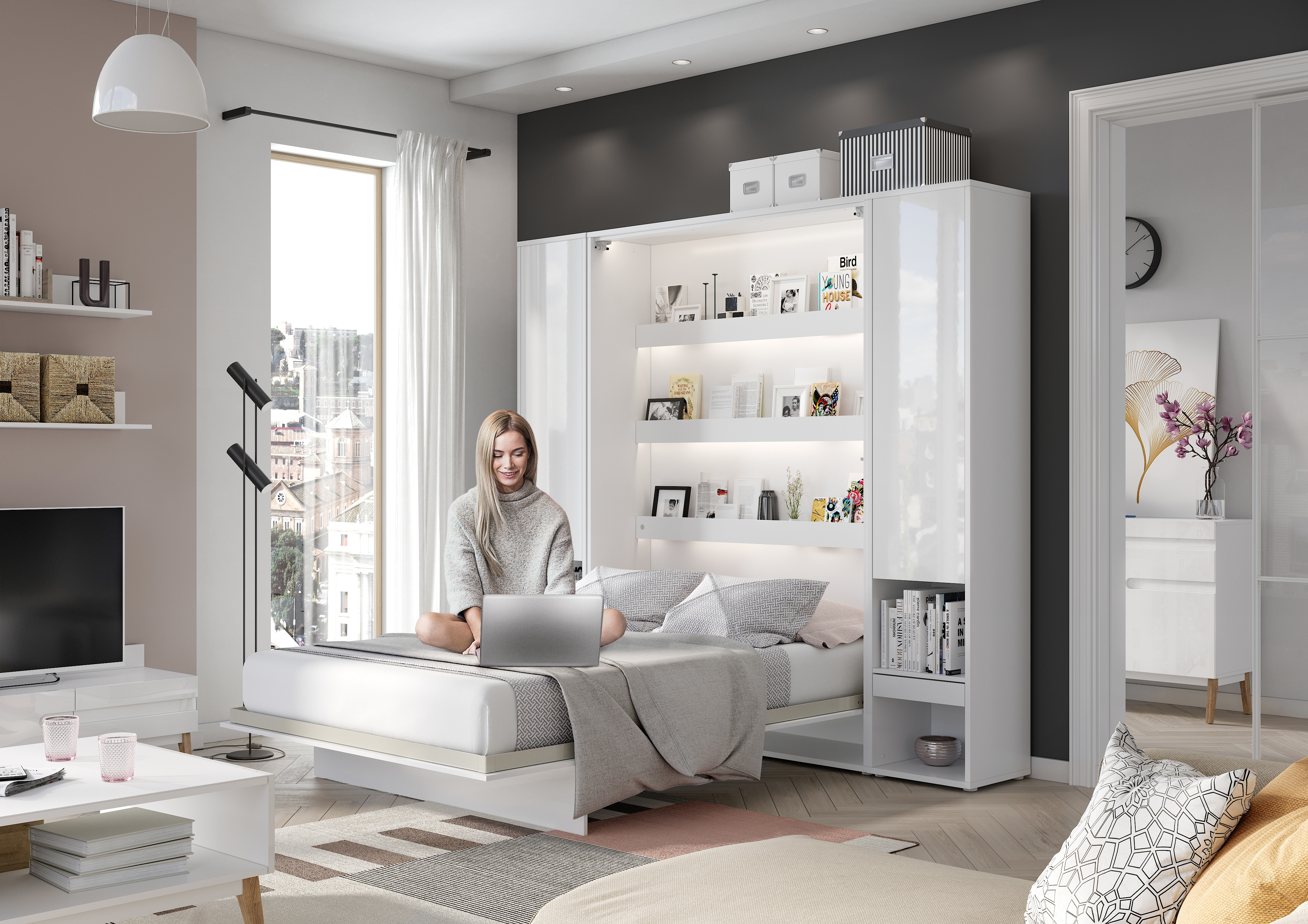 Opklapbed met kast