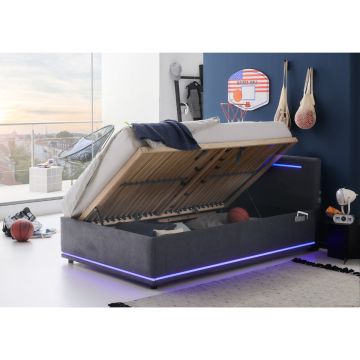 Gestoffeerd Opbergbed Circle 140 x 200 Antraciet incl. LED