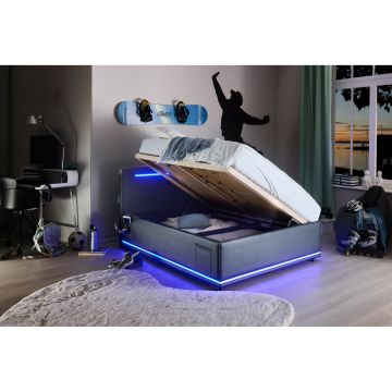 Gestoffeerd Opbergbed Circle 120 x 200 Zwart incl. LED