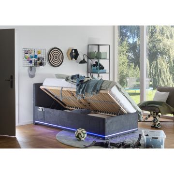 Gestoffeerd Opbergbed Circle 90 x 200 Antraciet incl. LED