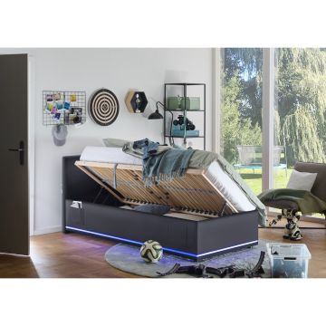 Gestoffeerd Opbergbed Circle 90 x 200 Zwart incl. LED