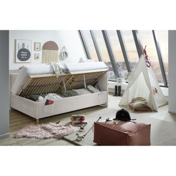 Gestoffeerd Opbergbed Cool 120 x 200 met rugleuning Beige