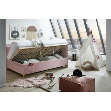 Gestoffeerd Opbergbed Cool 140 x 200 met rugleuning Roze