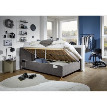 Gestoffeerd Opbergbed Cool 120 x 200 met rugleuning Antraciet