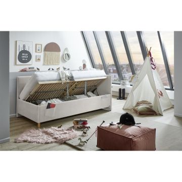 Gestoffeerd Opbergbed Cool 90 x 200 met rugleuning Beige