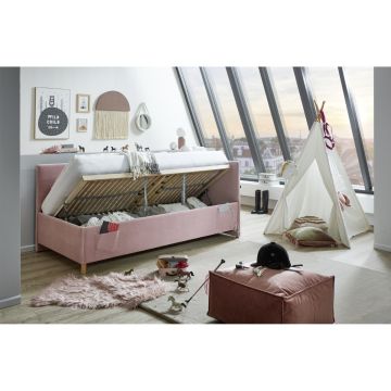 Gestoffeerd Opbergbed Cool 90 x 200 met rugleuning Roze