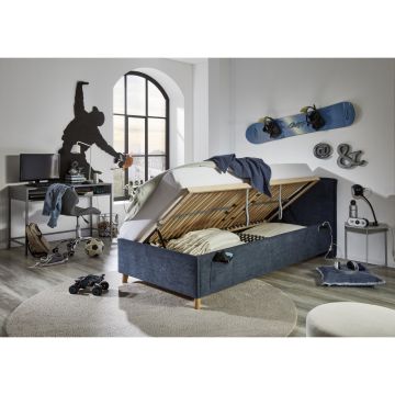 Gestoffeerd Opbergbed Fun 90 x 200 Donker Blauw