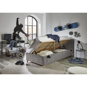 Gestoffeerd Opbergbed Fun 90 x 200 Antraciet