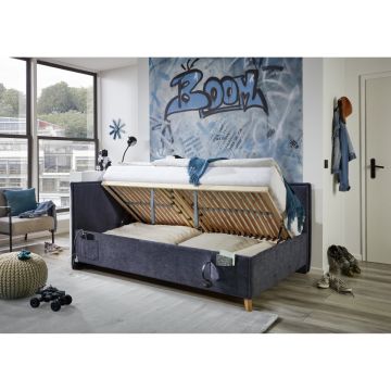 Gestoffeerd Opbergbed Fun 120 x 200 met rugleuning Donker Blauw