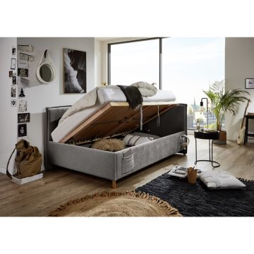 Gestoffeerd Opbergbed Fun 120 x 200 met rugleuning Antraciet
