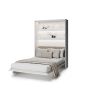 Elektrisch opklapbed 140 x 200 verticaal hoogglans wit met beige hoofdbord