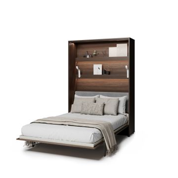 Elektrisch opklapbed 140 x 200 verticaal bruin/donker walnoot met grijs hoofdbord