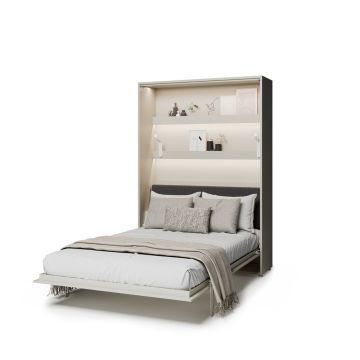 Elektrisch opklapbed 140 x 200 verticaal cashmere met antraciet hoofdbord
