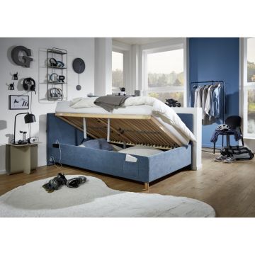 Gestoffeerd Opbergbed Cool 90 x 200 met rugleuning Blauw