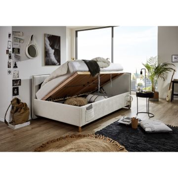 Gestoffeerd Opbergbed Fun 120 x 200 met rugleuning Beige