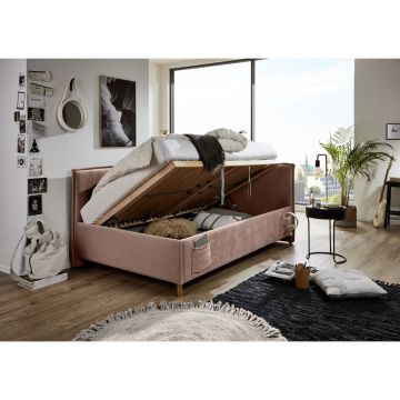 Gestoffeerd Opbergbed Fun 120 x 200 met rugleuning Oud-Roze