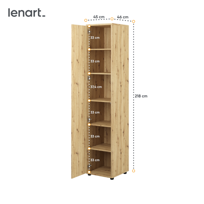 Bed Concept 1-deurs aanbouwkast  D46 Ambachtelijk eik